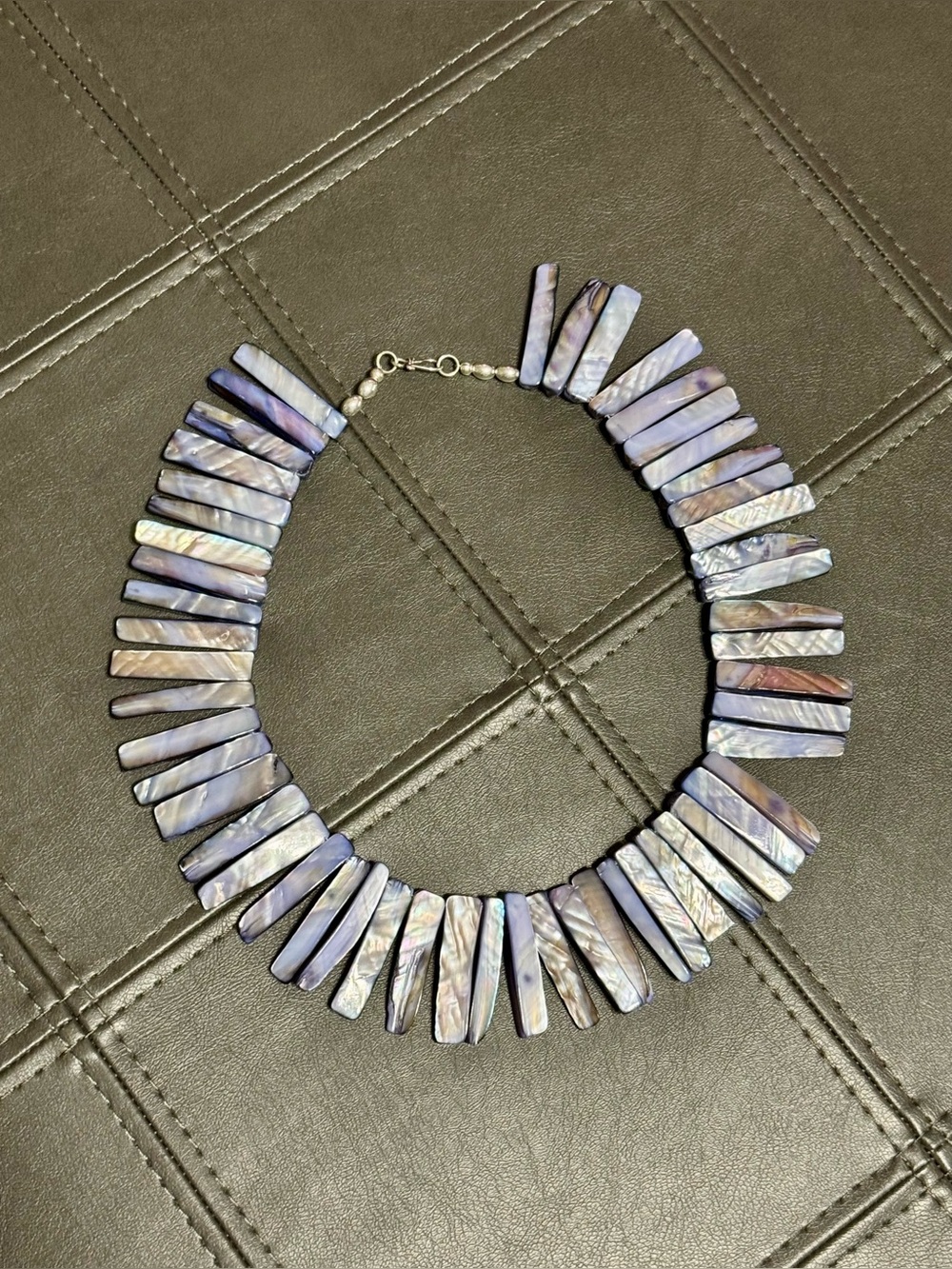Handcrafted Iridescent Mother of Pearl Shell Spike Necklace ~17 1/2 inches